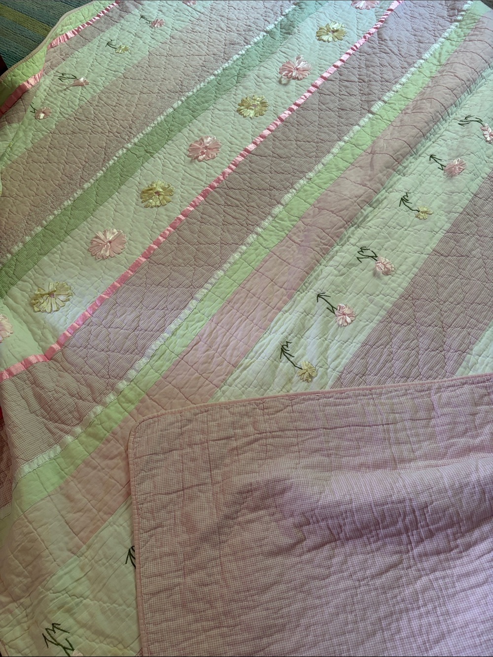 Laura Ashley Pink and Green Floral Quilted Bedspread